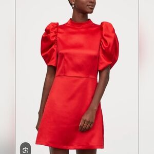 H&M Bold Red Puff Sleeve Mini Dress